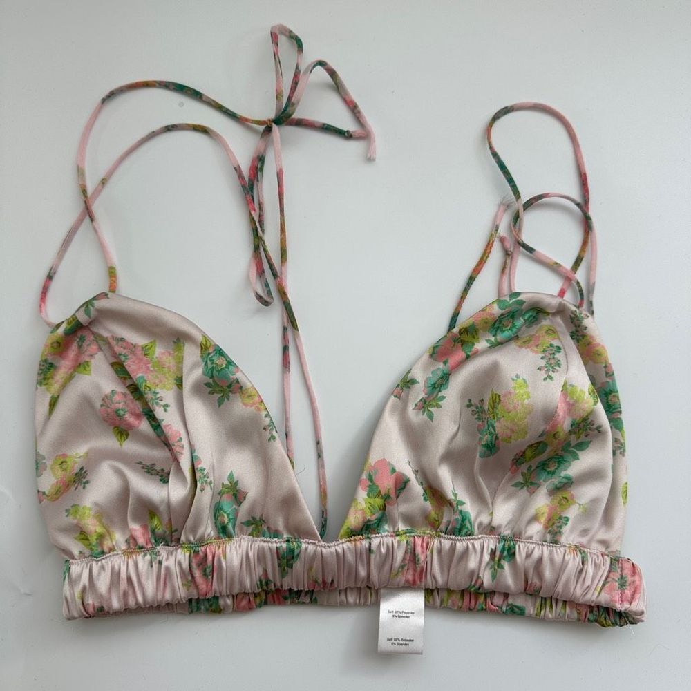 For Love & Lemons Satin Floral Strappy Bralette Size XS